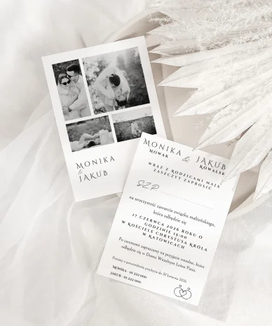 Personalizowane zaproszenie ślubne z kolażem 4 zdjęć, drukowane na matowym papierze 300g