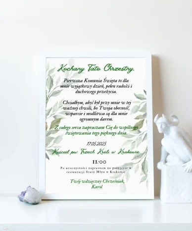 Pamiątkowe Zaproszenie na Pierwszą Komunię Świętą dla Ojca Chrzestnego | PapierowyZakątek.pl | 7 kopia