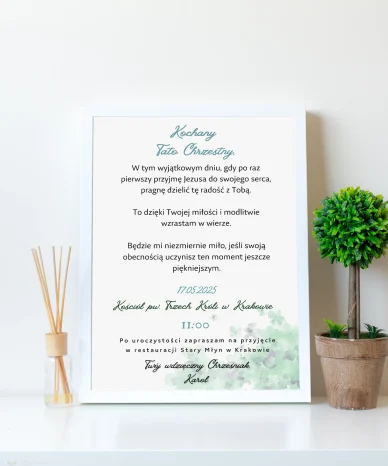 Alternative view of Zaproszenie na Pierwszą Komunię Świętą dla Ojca Chrzestnego "Turkusowa Harmonia"