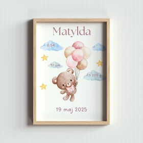 Metryczka dla Dziewczynki Pamiątka Narodzin  A4