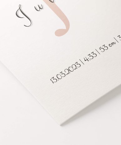 Plakat Urodzenia z inicjałem i datą urodzenia, godziną, wzrostem i wagą dziecka